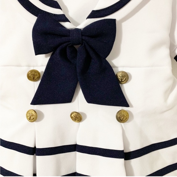 Unbranded Infant Lined Sailor Dress Full Skirt Self Tie Bow Sailor Collar Anchor - Picture 3 of 9